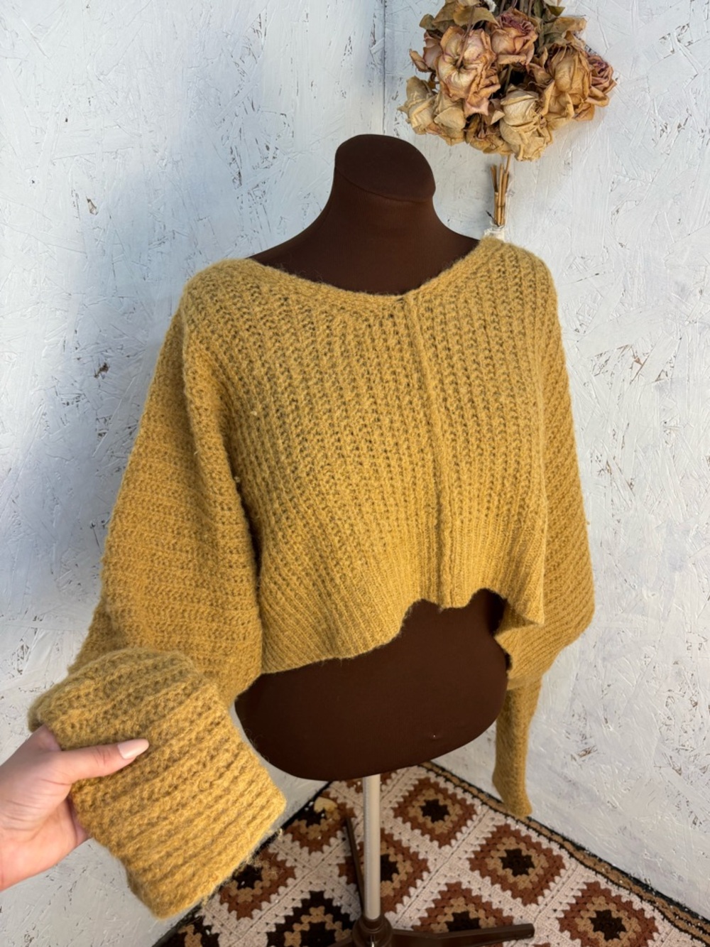Free People Soft Alpaca Gossamer Oversized V Neck Mustard Yellow Small